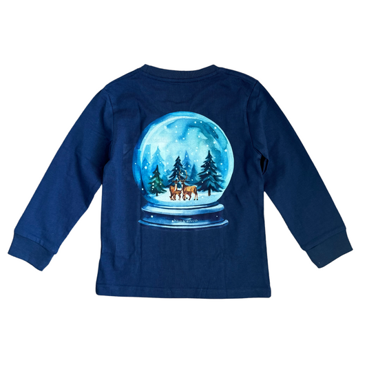 Signature Pocket Tee LS Christmas Snow Globe Navy