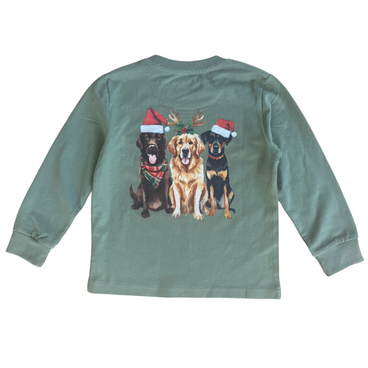 Signature Pocket Tee LS Christmas Dogs Green